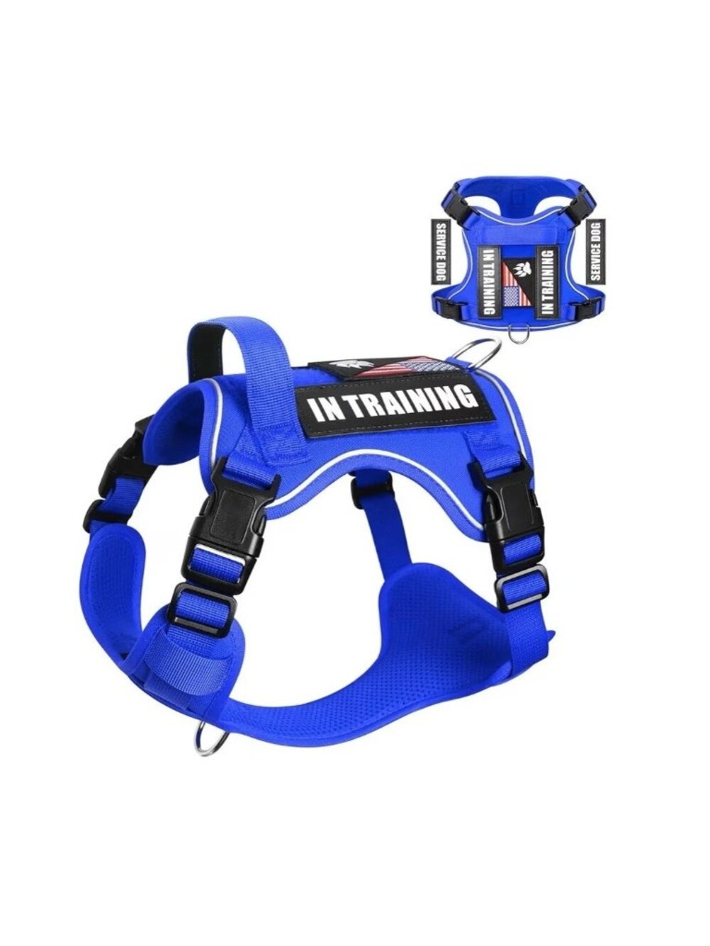 Blue XL Reflective Service Dog In Training Harness With Removable Patches New